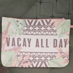 Tropical Print Pouch with 'Vacay All Day' Text